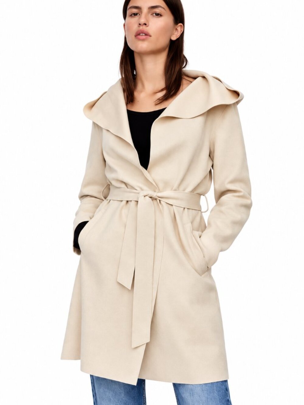 NWOT Zara Ivory Cream Plush Hooded Robe Pink Midi Dress